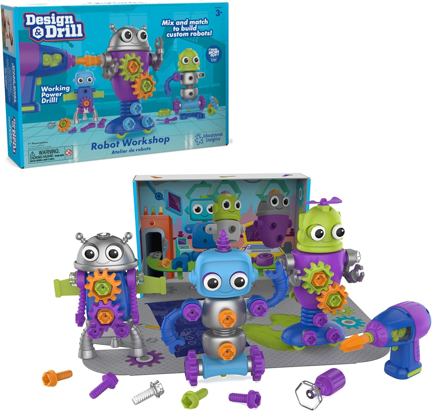 Educational Insights Design and Drill Robot Workshop, Preschool Construction Toy, Ages 3+