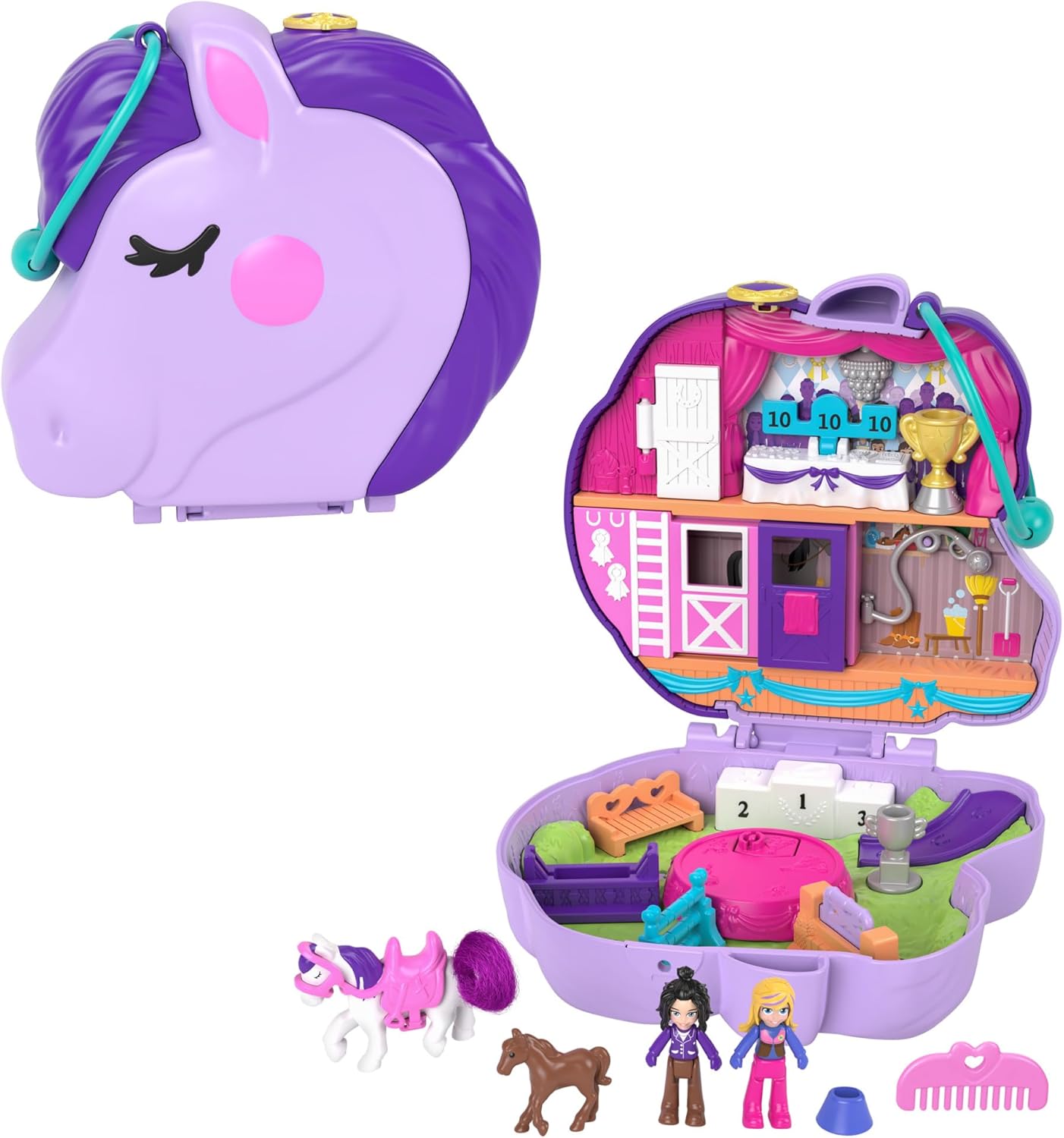 Polly Pocket Jumpin' Style Pony Compact Playset with 2 Micro Dolls & Accessories