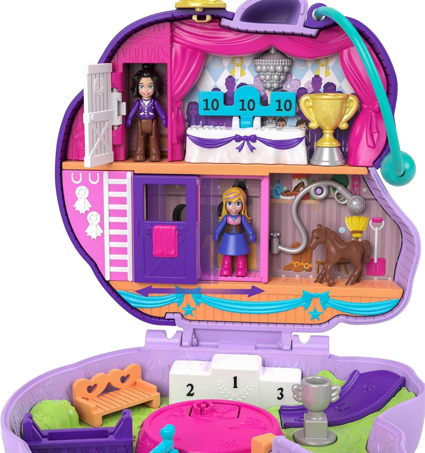 Polly Pocket Jumpin' Style Pony Compact Playset with 2 Micro Dolls & Accessories