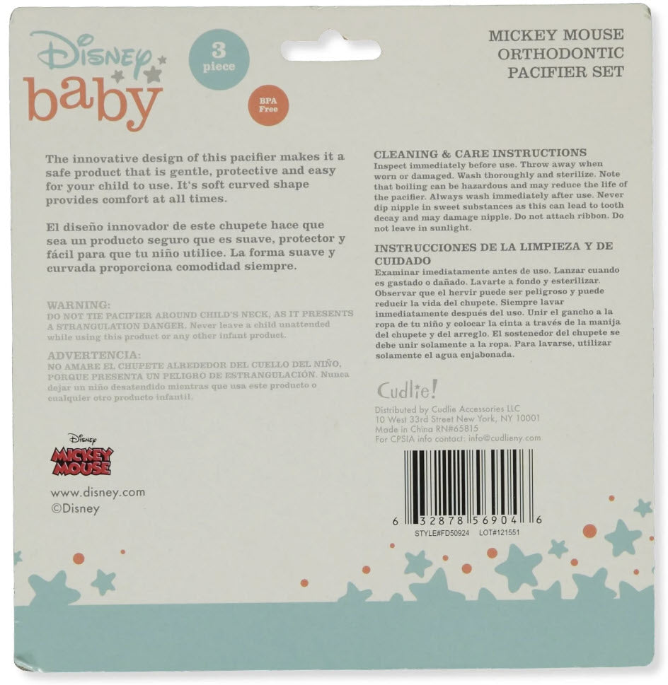 Disney Baby Boys' 3-Pack Mickey Mouse Pacifier Set - blue, one size