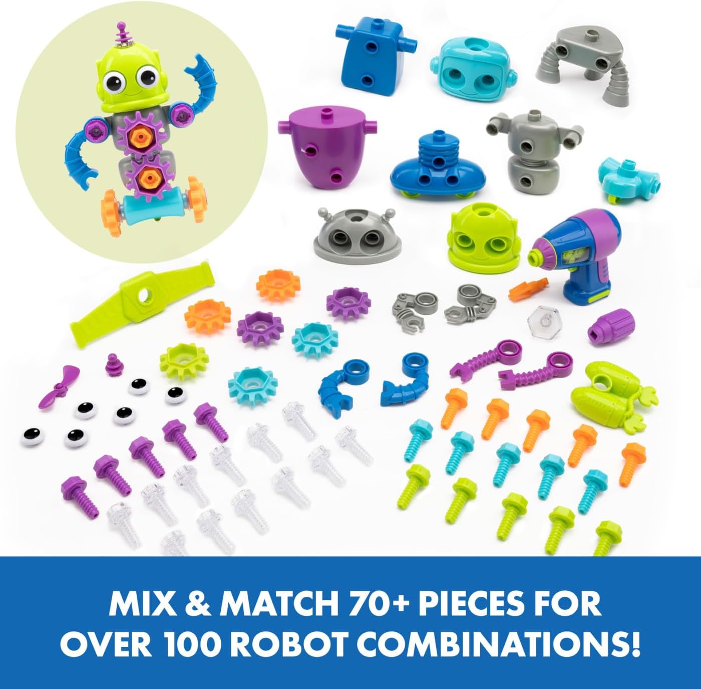 Educational Insights Design and Drill Robot Workshop, Preschool Construction Toy, Ages 3+