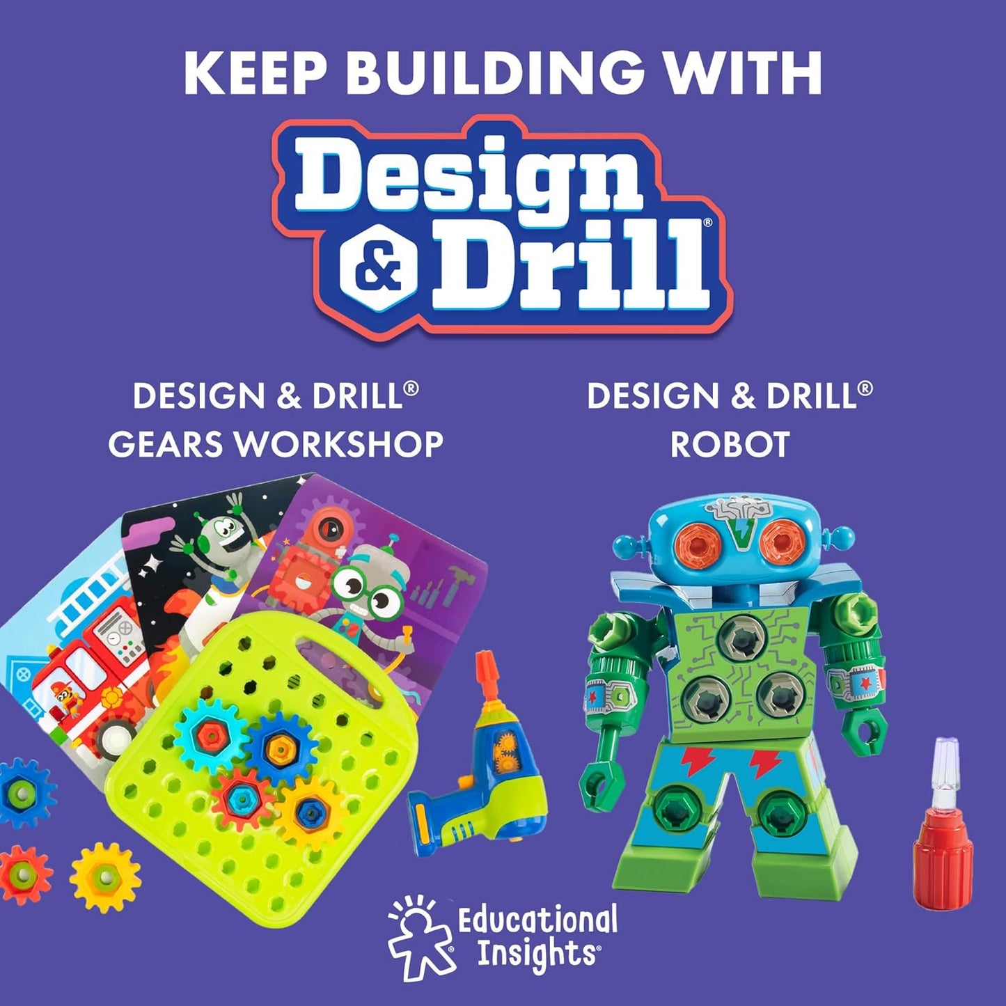 Educational Insights Design and Drill Robot Workshop, Preschool Construction Toy, Ages 3+