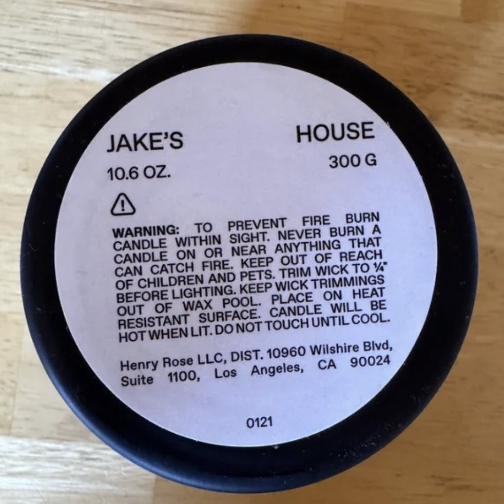 HENRY ROSE 10.6 oz. Jake's House Candle