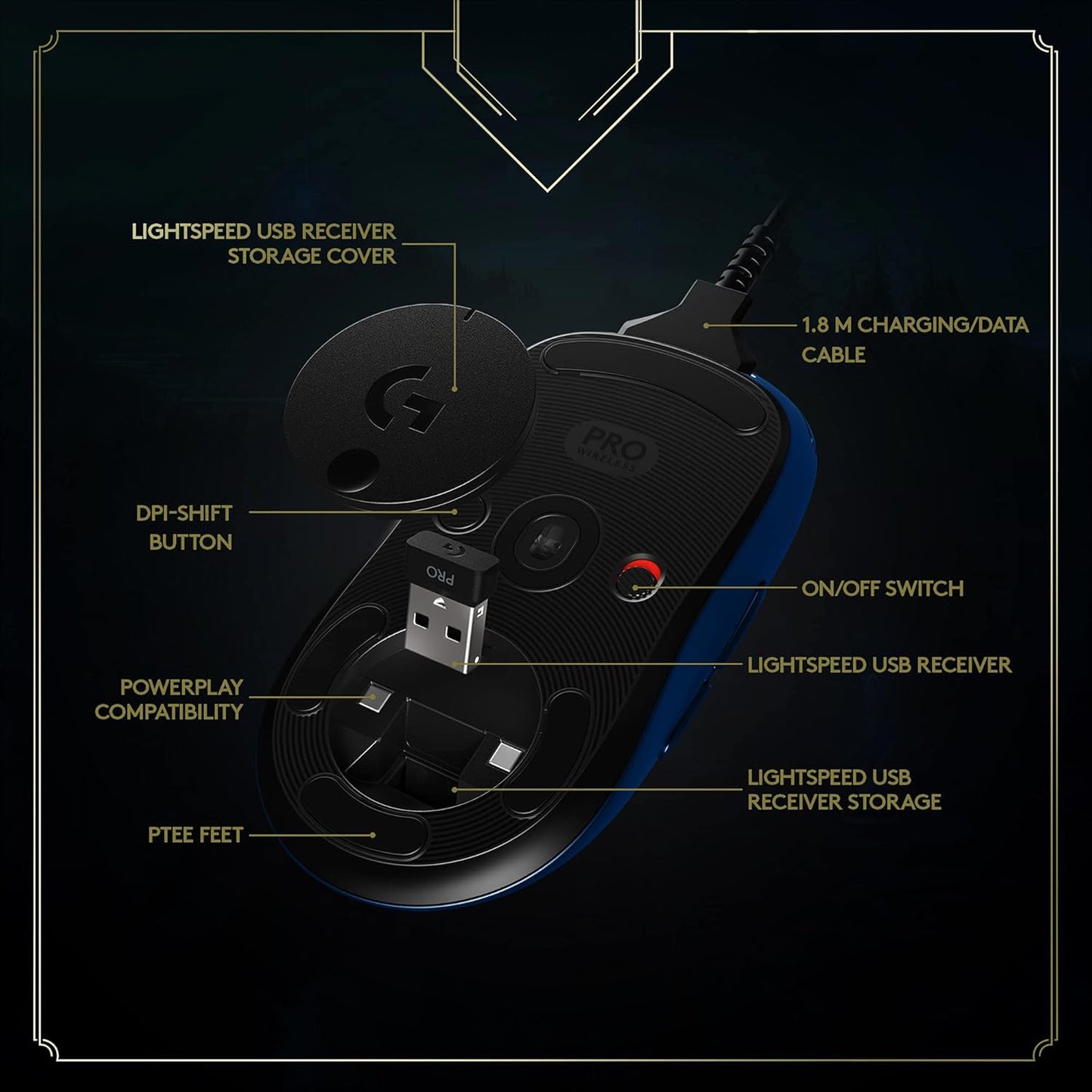 Logitech - G PRO Lightweight Wireless Optical Ambidextrous Gaming Mouse with RGB Lighting - League of Legends, Blue