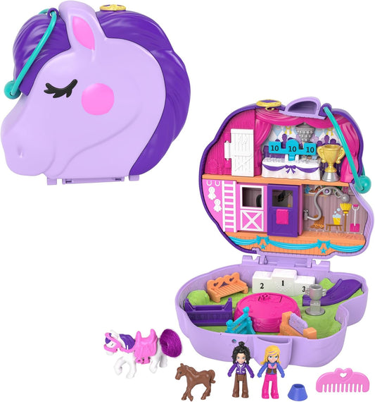 Polly Pocket Jumpin' Style Pony Compact Playset with 2 Micro Dolls & Accessories