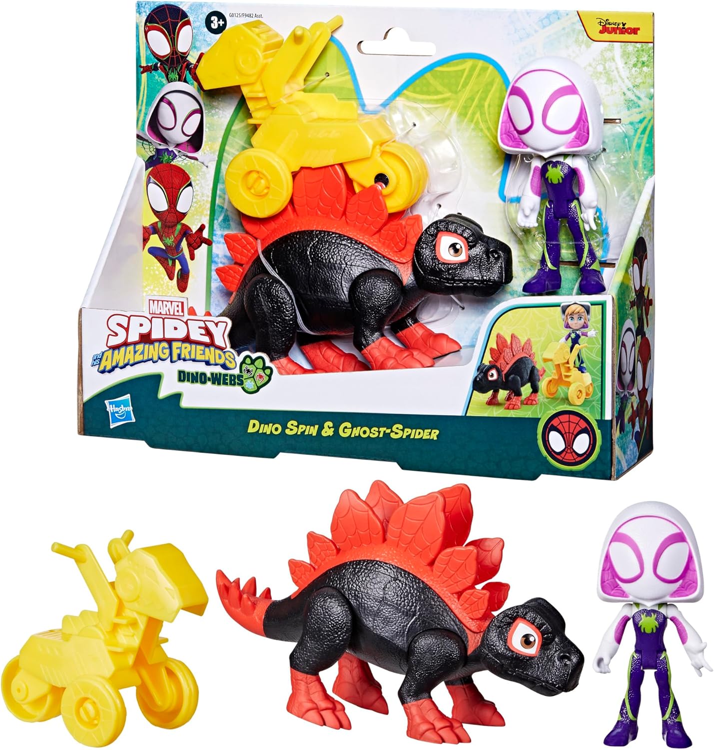 Spidey and his Amazing Friends Marvel Dino-Webs Dino Spin & Ghost-Spider 4-inch-Scale