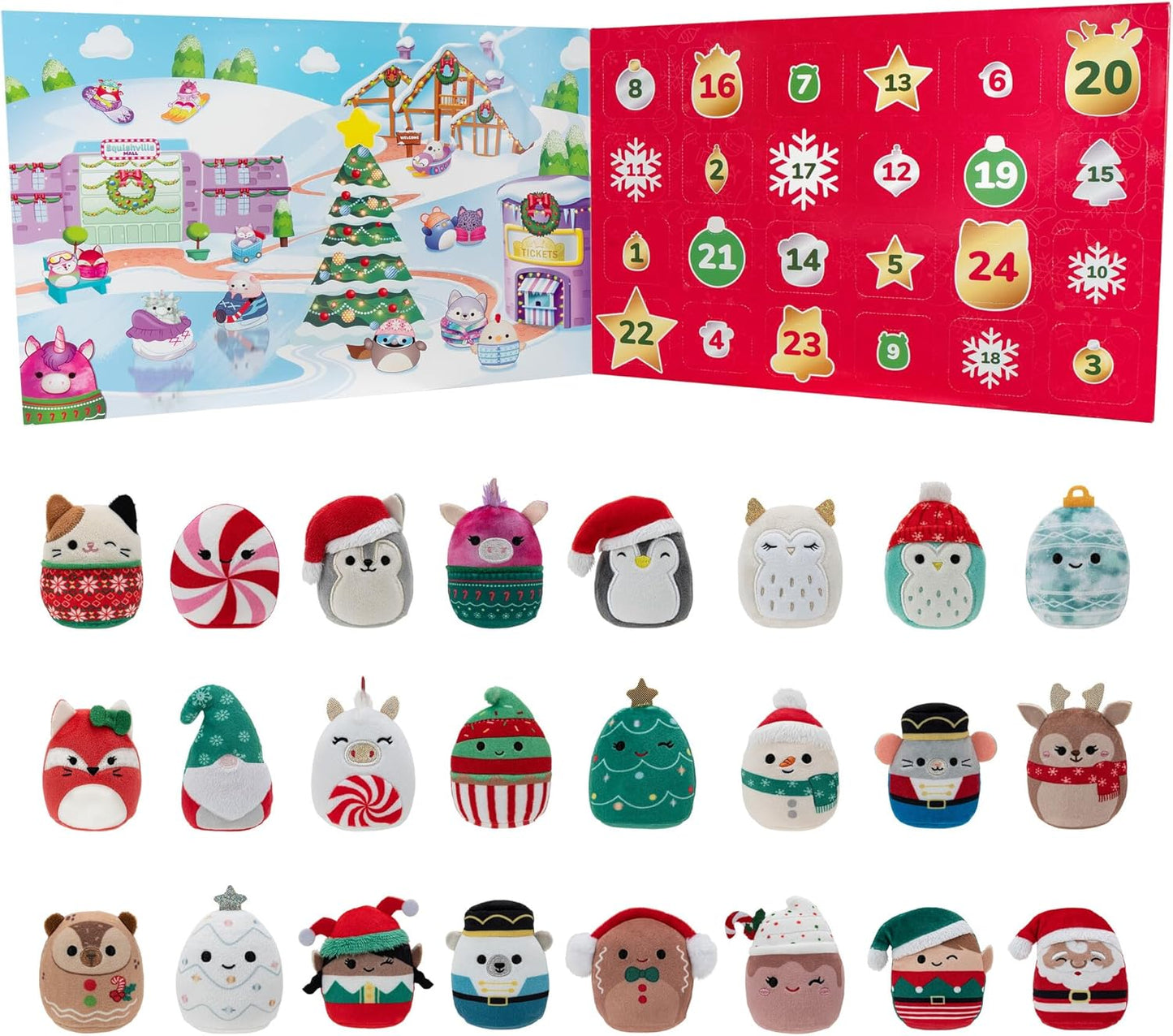 Squishville by The Original Squishmallows Holiday Calendar - 24 Exclusive 2” Festive Squishmallows - Seasonal Toys for Kids and Preschoolers - Ages 3+