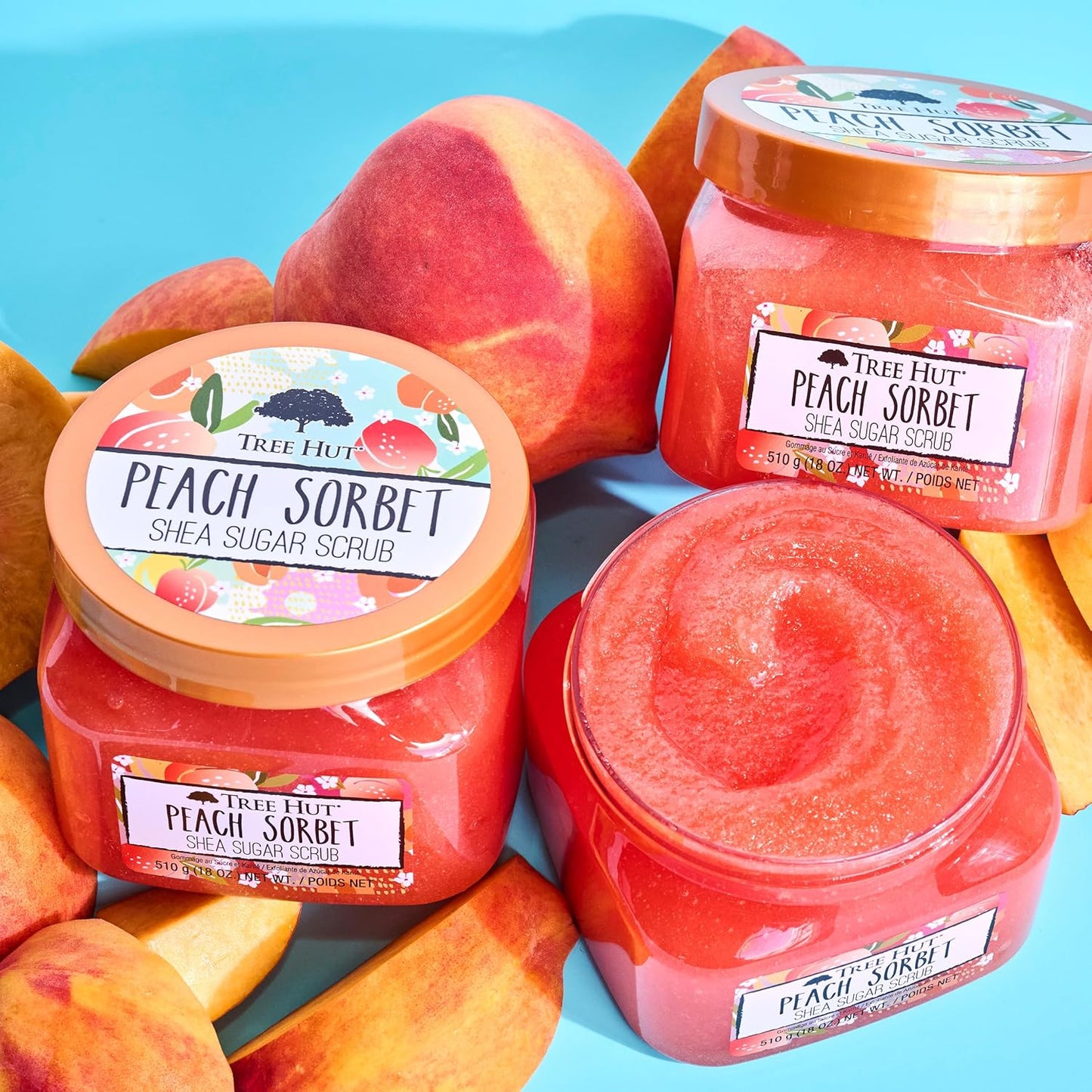 Tree Hut Peach Sorbet Shea Sugar Scrub, Exfoliating, Hydrating & Moisturizing Body Scrub with Shea Butter & Nourishing Essential Oils, Smooth & Soften Skin, 18 oz